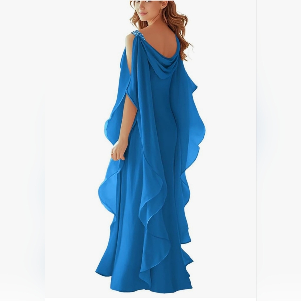 Elegant Blue Draped Gown
